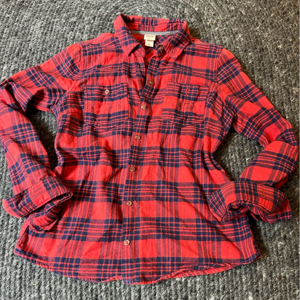 Red plaid flannel button down